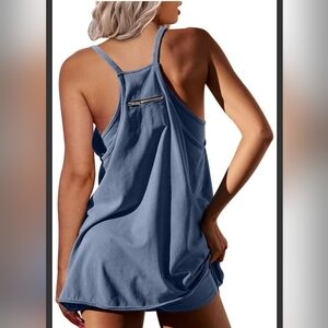 Stylish Blue Athletic Romper Dress With Built In Shorts.